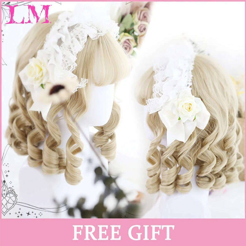KIMLUD, LM Long Natural Wavy Platinum Blonde Pink Wigs with Bangs Cosplay Party Lolita Synthetic Wigs for Women Heat Resistant Fiber, T27/30/4, KIMLUD APPAREL - Womens Clothes