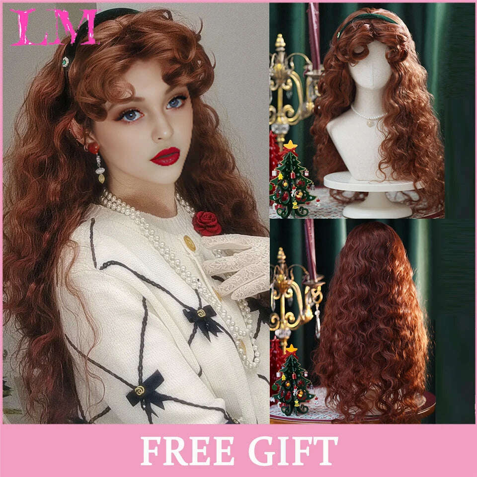 KIMLUD, LM Long Natural Wavy Platinum Blonde Pink Wigs with Bangs Cosplay Party Lolita Synthetic Wigs for Women Heat Resistant Fiber, TB/Dark Grey, KIMLUD APPAREL - Womens Clothes