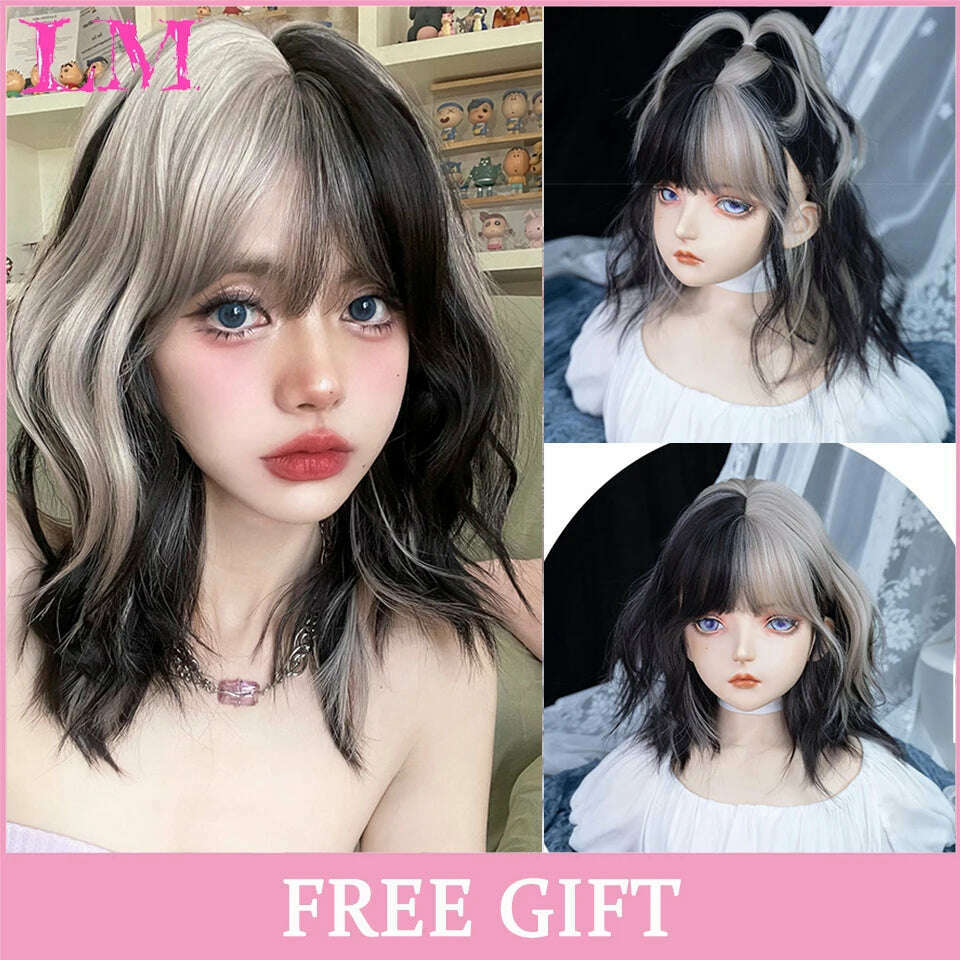 KIMLUD, LM Long Natural Wavy Platinum Blonde Pink Wigs with Bangs Cosplay Party Lolita Synthetic Wigs for Women Heat Resistant Fiber, #35, KIMLUD APPAREL - Womens Clothes
