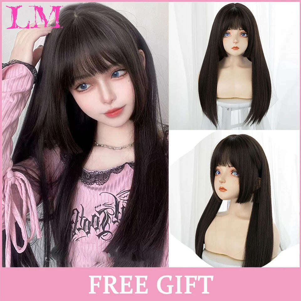 KIMLUD, LM Long Natural Wavy Platinum Blonde Pink Wigs with Bangs Cosplay Party Lolita Synthetic Wigs for Women Heat Resistant Fiber, #10, KIMLUD APPAREL - Womens Clothes