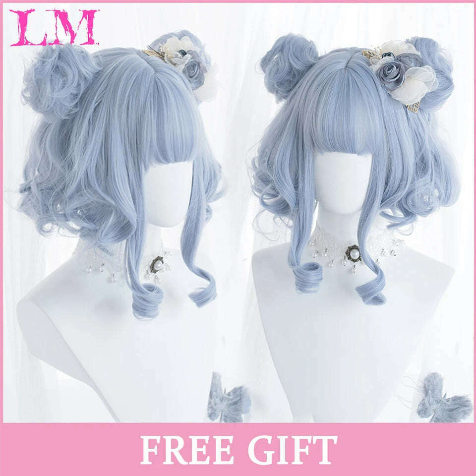 KIMLUD, LM Long Natural Wavy Platinum Blonde Pink Wigs with Bangs Cosplay Party Lolita Synthetic Wigs for Women Heat Resistant Fiber, P18/22, KIMLUD APPAREL - Womens Clothes