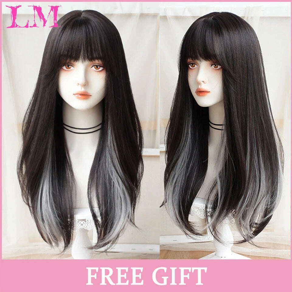 KIMLUD, LM Long Natural Wavy Platinum Blonde Pink Wigs with Bangs Cosplay Party Lolita Synthetic Wigs for Women Heat Resistant Fiber, #30, KIMLUD APPAREL - Womens Clothes