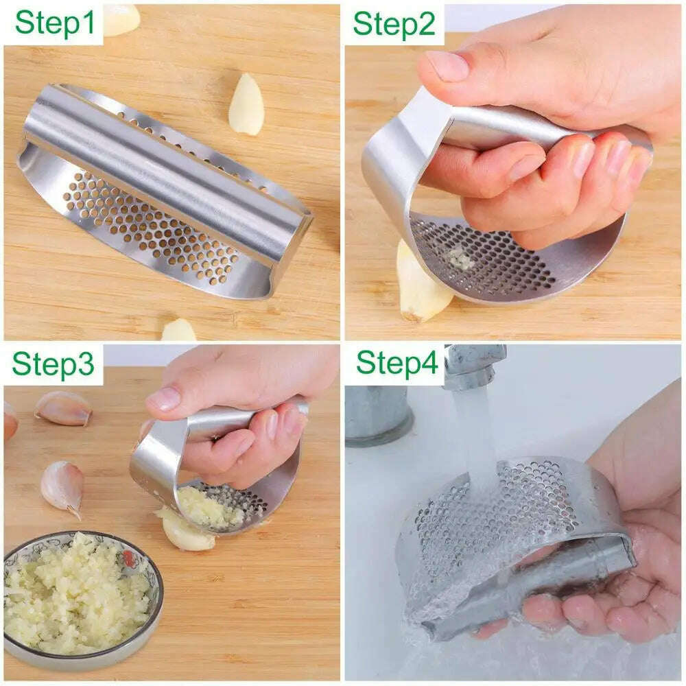 LMETJMA Garlic Press Rocker Stainless Steel Garlic Crusher Garlic Mincer Presses Ginger Press Squeezer Kitchen Gadgets KC0322 - KIMLUD