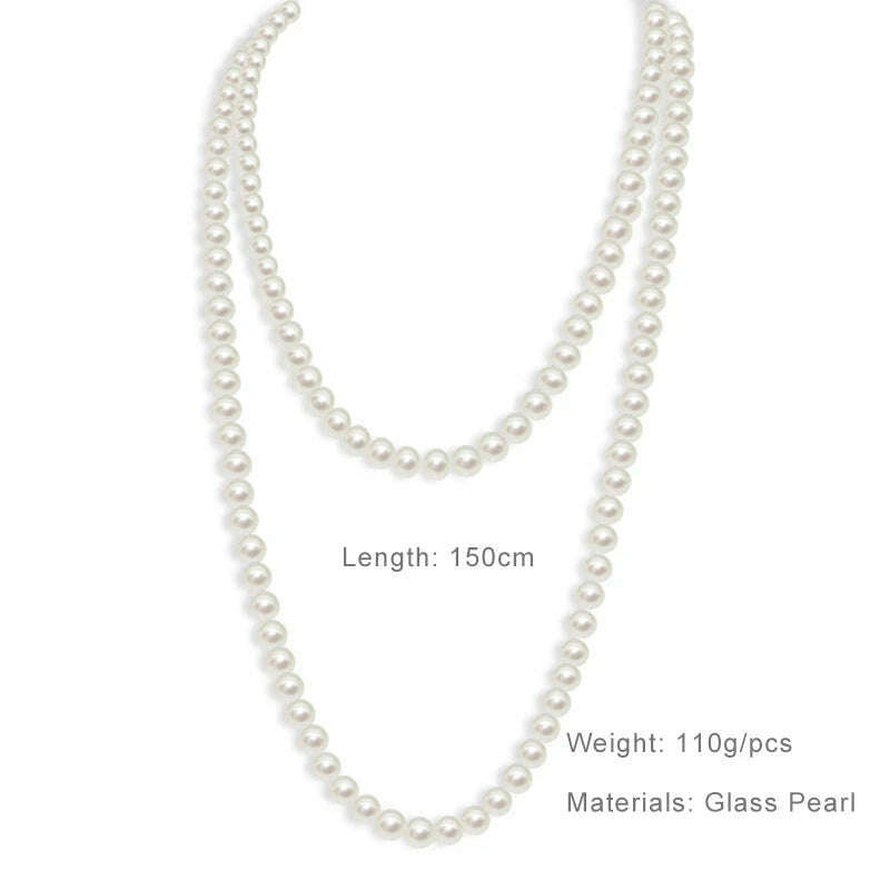 Long Cream Glass Necklace For Women Imitation Pearl Party Jewelry Fashion Accessories Multi-layer Sweater Beads Chain 2022225 - KIMLUD