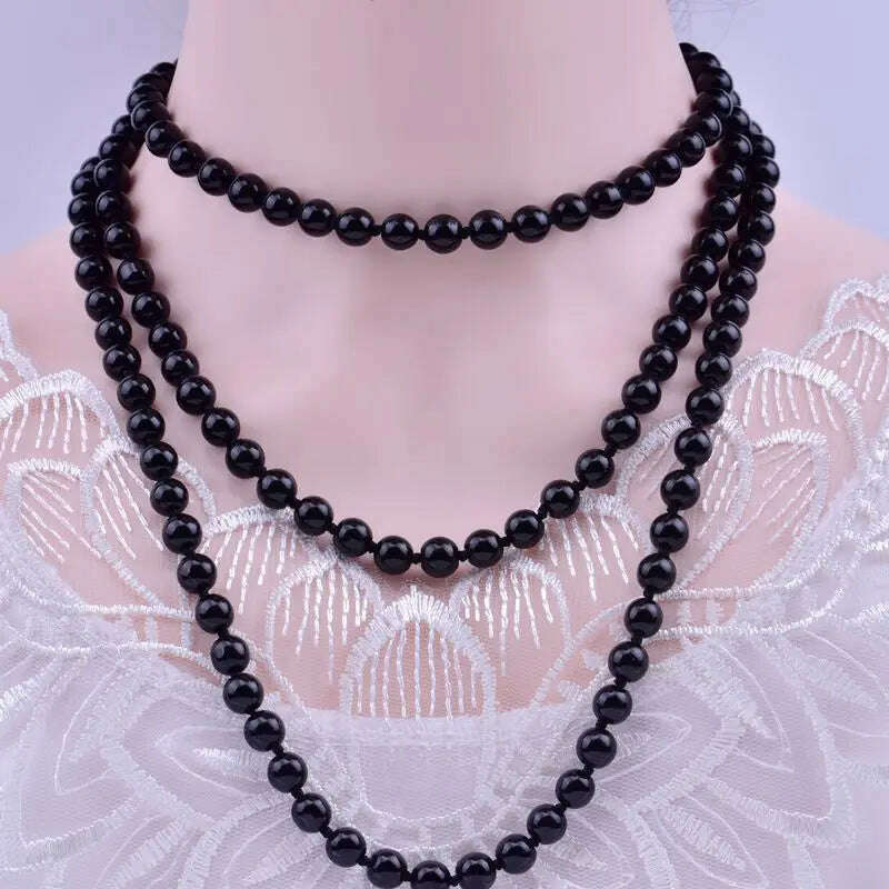 KIMLUD, Long Cream Glass Necklace For Women Imitation Pearl Party Jewelry Fashion Accessories Multi-layer Sweater Beads Chain 2022225, Black Glass Pearl NK, KIMLUD Womens Clothes