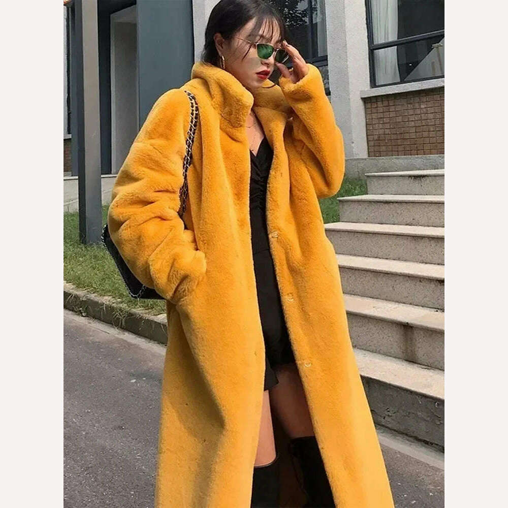 KIMLUD, Long Faux Fur Coat Women Fashion Solid Color Artificial Mink Fur Jacket Winter Thick Warm Velvet Plush Overcoat Female Clothing, KIMLUD Womens Clothes