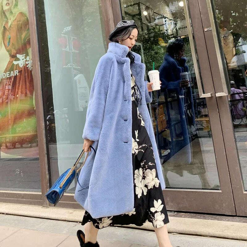 KIMLUD, Long Faux Fur Coat Women Fashion Solid Color Artificial Mink Fur Jacket Winter Thick Warm Velvet Plush Overcoat Female Clothing, KIMLUD Womens Clothes