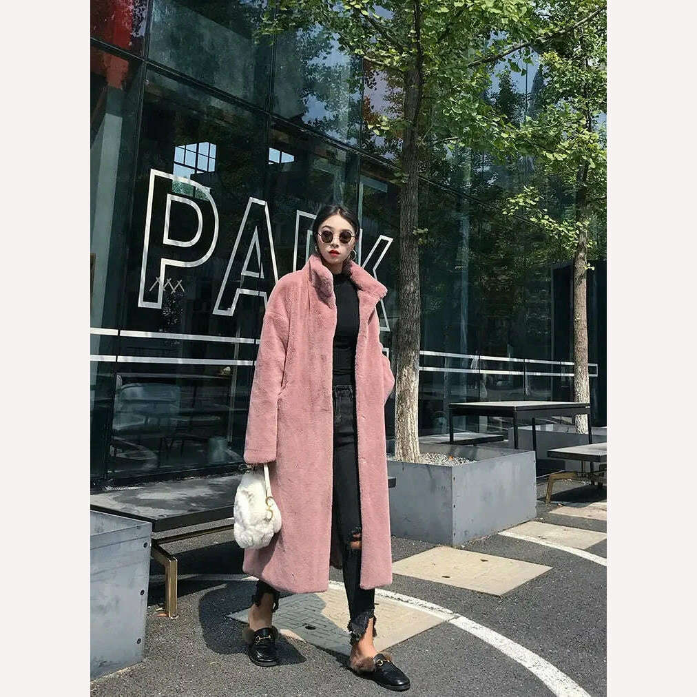 KIMLUD, Long Faux Fur Coat Women Fashion Solid Color Artificial Mink Fur Jacket Winter Thick Warm Velvet Plush Overcoat Female Clothing, KIMLUD Womens Clothes