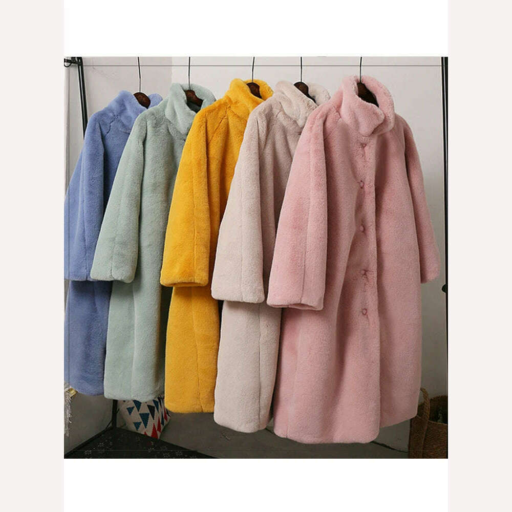 KIMLUD, Long Faux Fur Coat Women Fashion Solid Color Artificial Mink Fur Jacket Winter Thick Warm Velvet Plush Overcoat Female Clothing, KIMLUD Womens Clothes