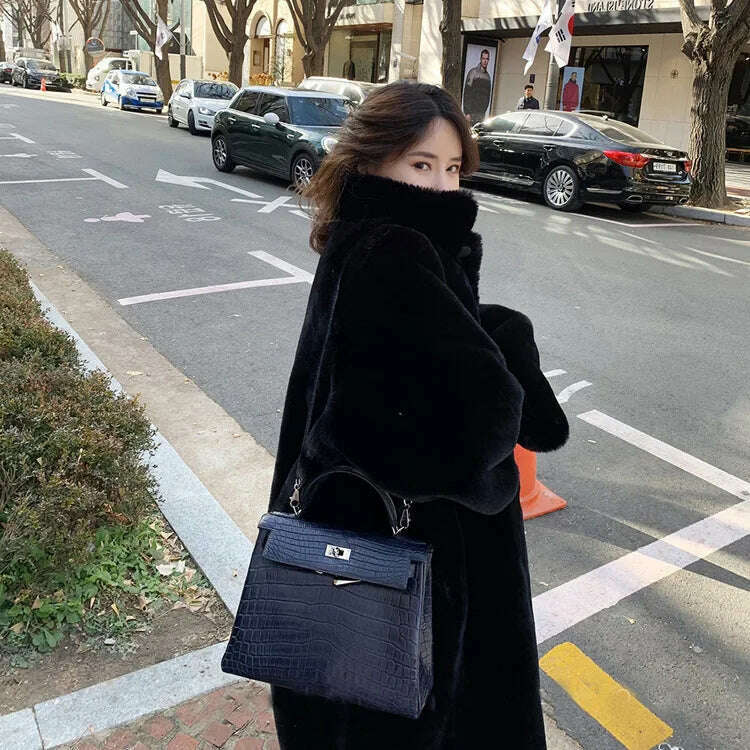 KIMLUD, Long Faux Fur Coat Women Fashion Solid Color Artificial Mink Fur Jacket Winter Thick Warm Velvet Plush Overcoat Female Clothing, Black / S, KIMLUD APPAREL - Womens Clothes