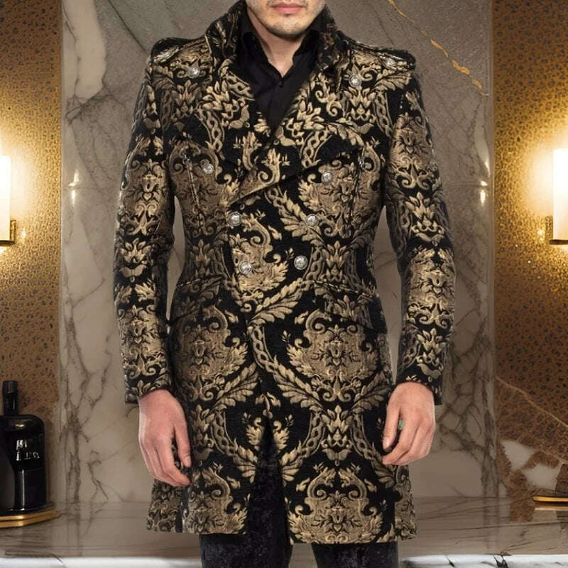 KIMLUD, Long Floral Suit Jacket for Men Notch Lapel Double Breasted Jacquard Male Blazer One Piece Fashion Coat 2025 Custom Made, KIMLUD Womens Clothes