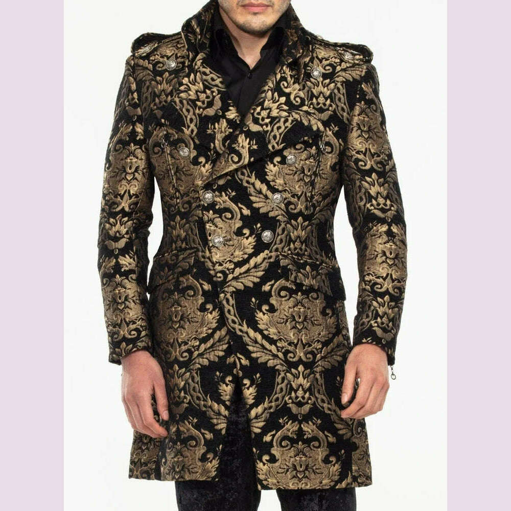 KIMLUD, Long Floral Suit Jacket for Men Notch Lapel Double Breasted Jacquard Male Blazer One Piece Fashion Coat 2025 Custom Made, KIMLUD Womens Clothes