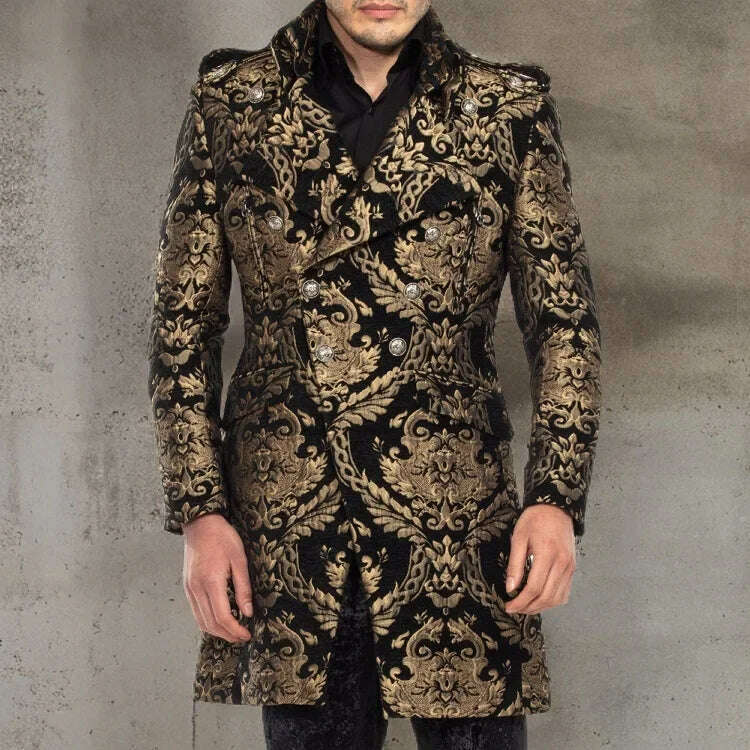 KIMLUD, Long Floral Suit Jacket for Men Notch Lapel Double Breasted Jacquard Male Blazer One Piece Fashion Coat 2025 Custom Made, KIMLUD Womens Clothes