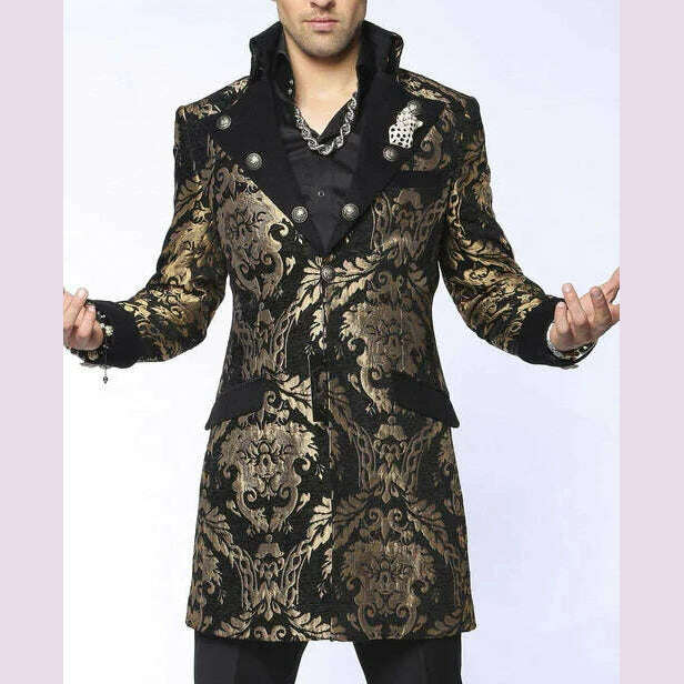 KIMLUD, Long Floral Suit Jacket for Men Notch Lapel Double Breasted Jacquard Male Blazer One Piece Fashion Coat 2025 Custom Made, Color 05 / 5XL (EU60 or US50), KIMLUD APPAREL - Womens Clothes