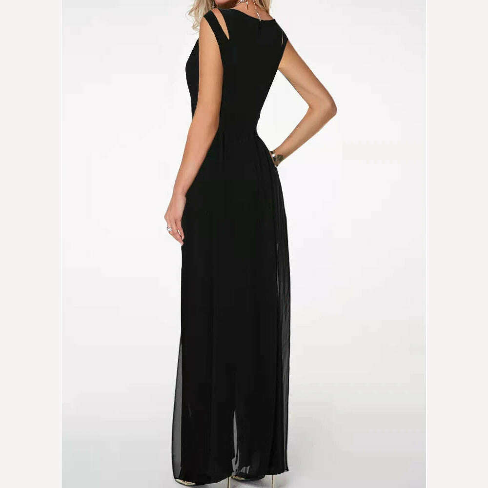 KIMLUD, Long Jumpsuits Woman 2023 Chic Elegant Sleeveless Full Length Wide Leg Pants Chiffon Elegant Drape High Waist Female Jumpsuit, KIMLUD Womens Clothes