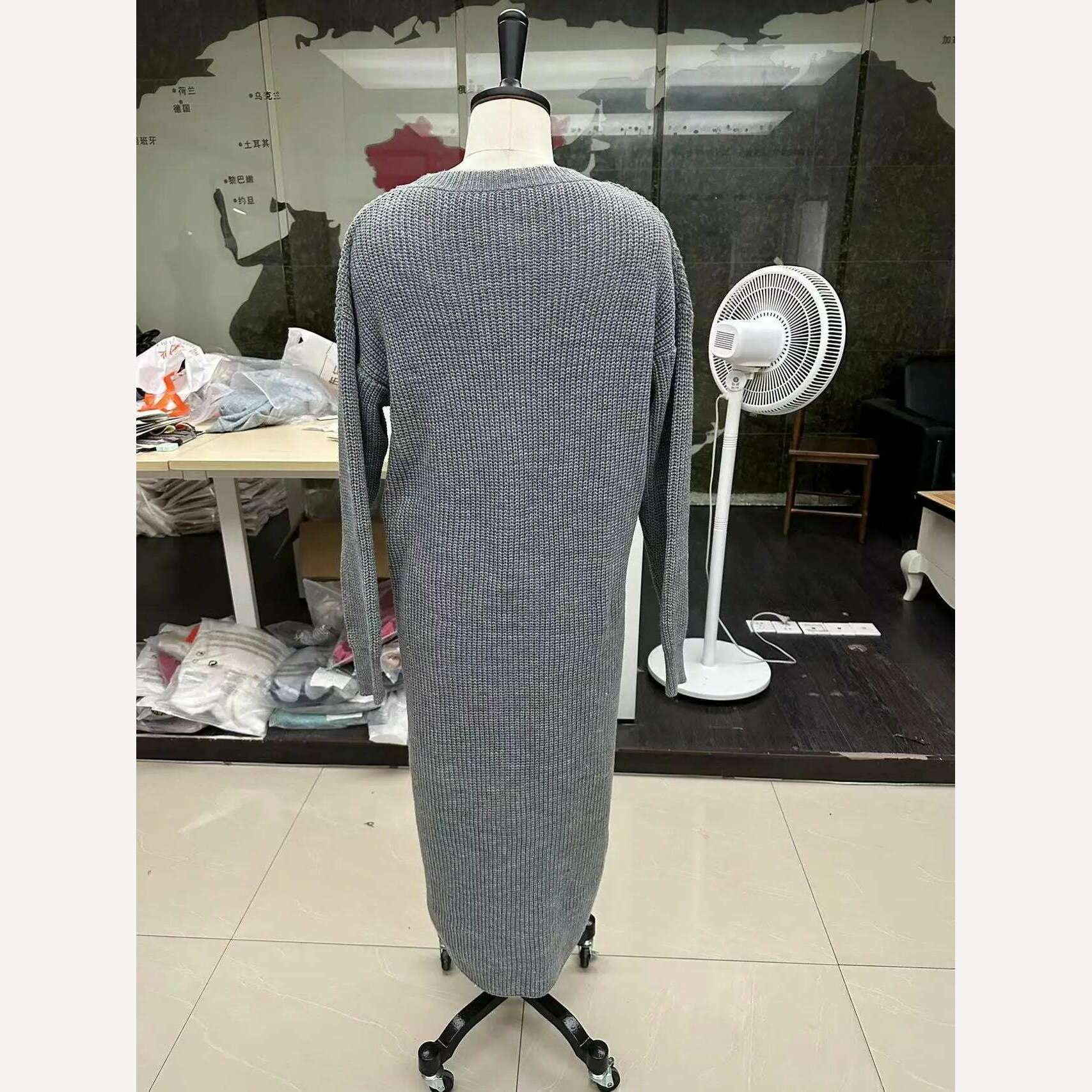 Long Knitted Sweater Women 2023 Gray Pullovers Autumn Winter Khaki Warm Fur Jumpers Maxi Y2k E-girl Jumper Work Sueter Mujer - KIMLUD