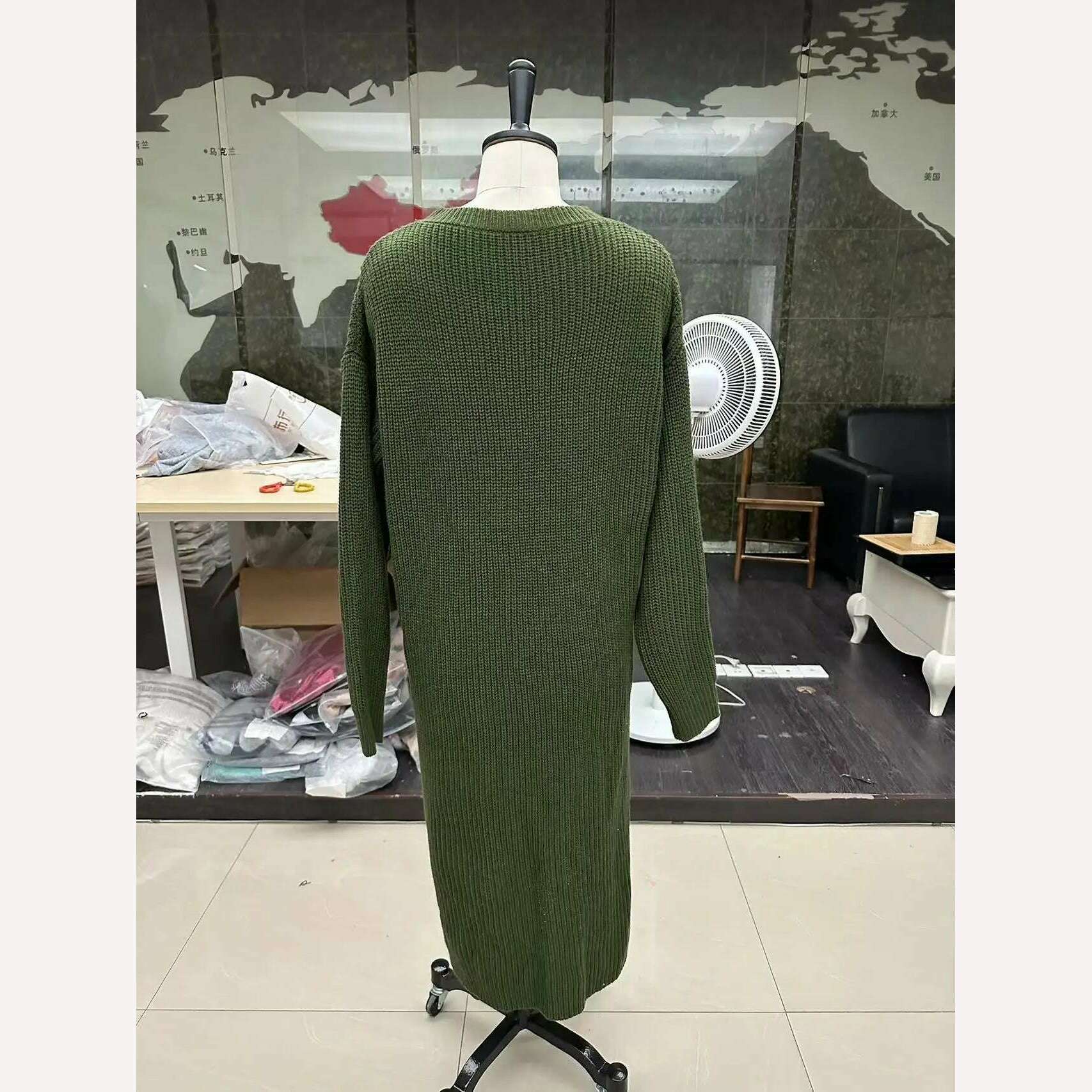 Long Knitted Sweater Women 2023 Gray Pullovers Autumn Winter Khaki Warm Fur Jumpers Maxi Y2k E-girl Jumper Work Sueter Mujer - KIMLUD