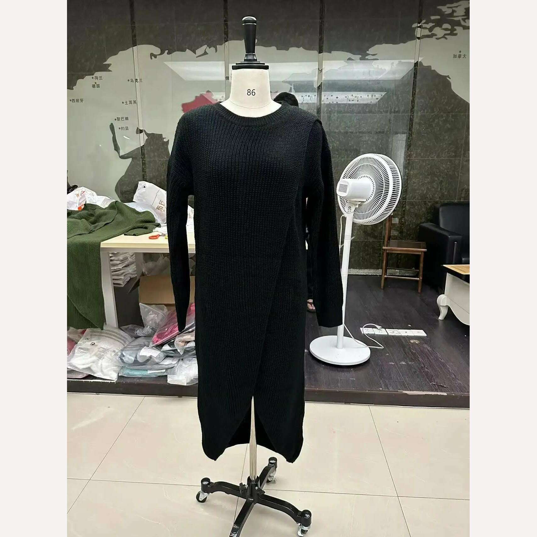 Long Knitted Sweater Women 2023 Gray Pullovers Autumn Winter Khaki Warm Fur Jumpers Maxi Y2k E-girl Jumper Work Sueter Mujer - KIMLUD