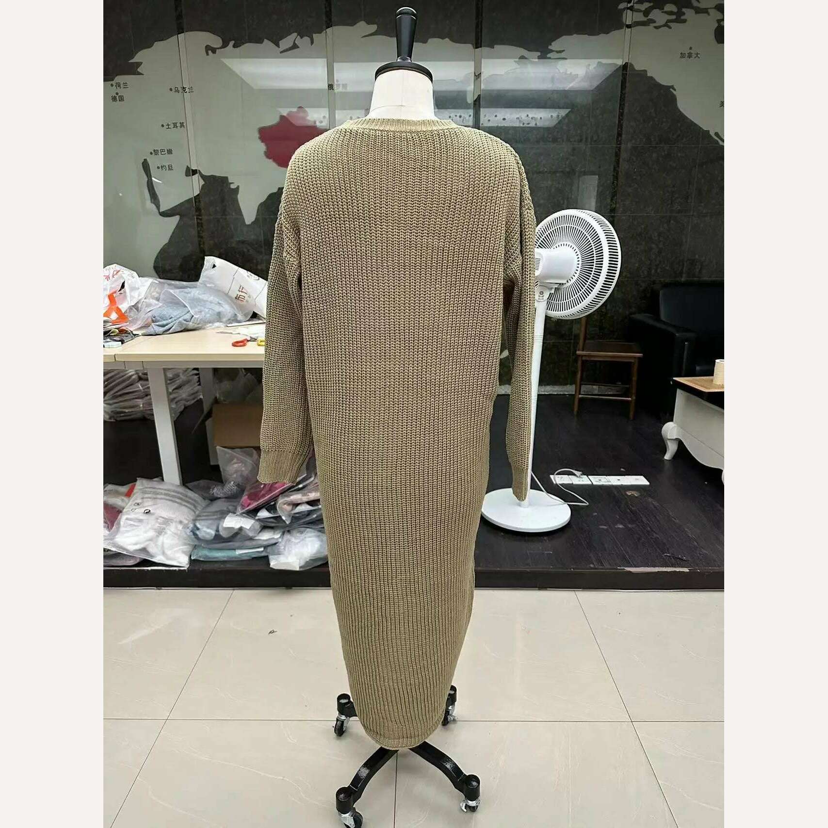 Long Knitted Sweater Women 2023 Gray Pullovers Autumn Winter Khaki Warm Fur Jumpers Maxi Y2k E-girl Jumper Work Sueter Mujer - KIMLUD