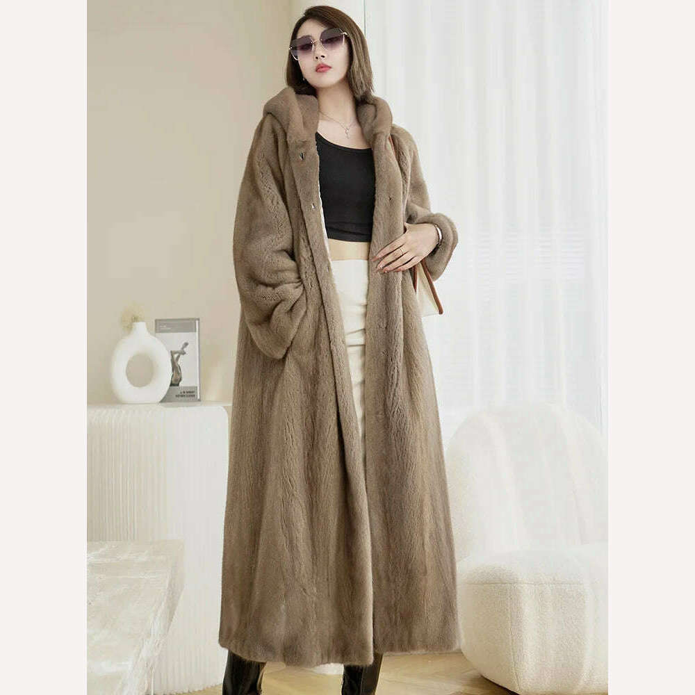 KIMLUD, Long Mink Fur Coat Women 2024 Winter New Fashion Thick Warmth Hooded Loose Faux Fur Coat, KIMLUD Womens Clothes