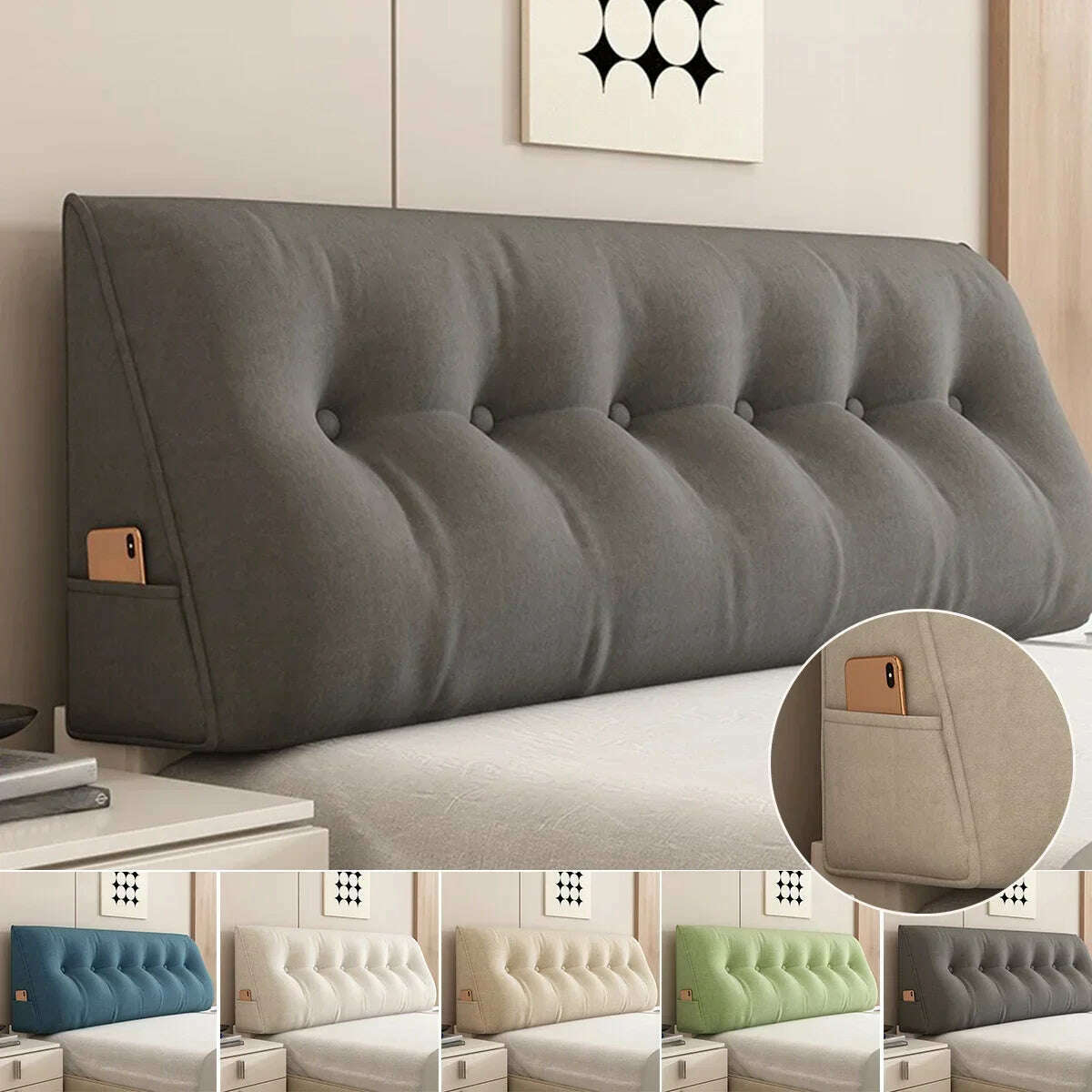 KIMLUD, Long Pillow Headboard Cushion Triangle Large Back Bed Soft Bag Pillow Can Be Disassembled Washed Bedroom Sofa Cojín Triangular, KIMLUD Womens Clothes