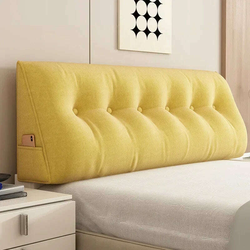 KIMLUD, Long Pillow Headboard Cushion Triangle Large Back Bed Soft Bag Pillow Can Be Disassembled Washed Bedroom Sofa Cojín Triangular, Yellow / 60x50x20cm, KIMLUD APPAREL - Womens Clothes