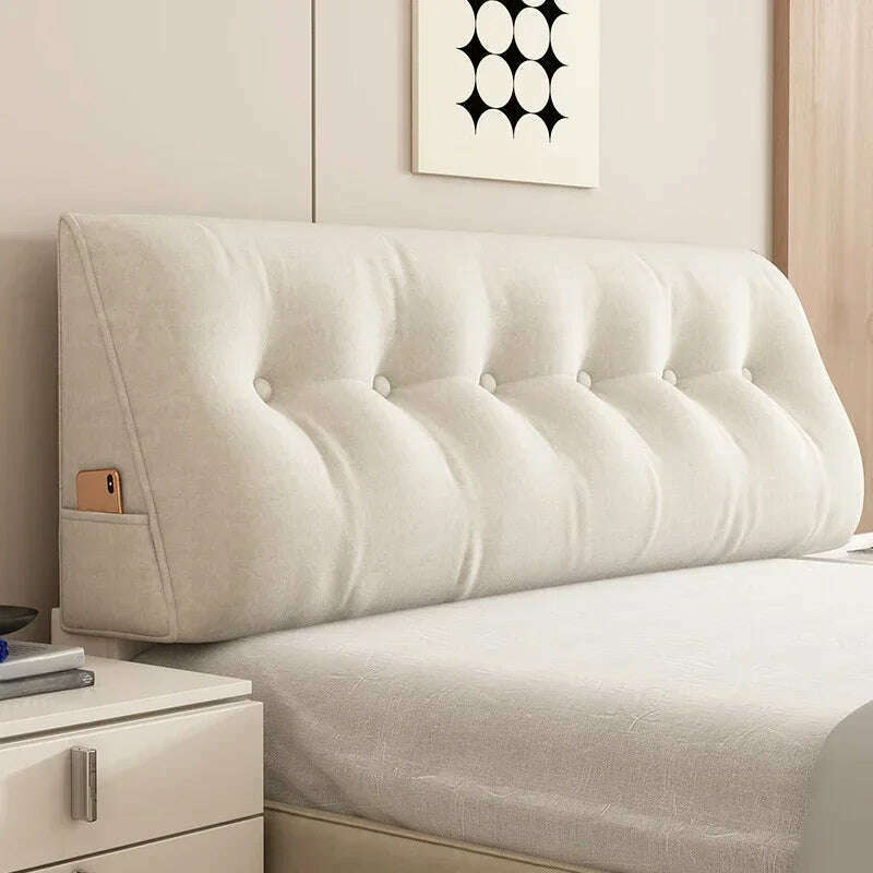 KIMLUD, Long Pillow Headboard Cushion Triangle Large Back Bed Soft Bag Pillow Can Be Disassembled Washed Bedroom Sofa Cojín Triangular, Cream white / 100x50x20cm, KIMLUD APPAREL - Womens Clothes
