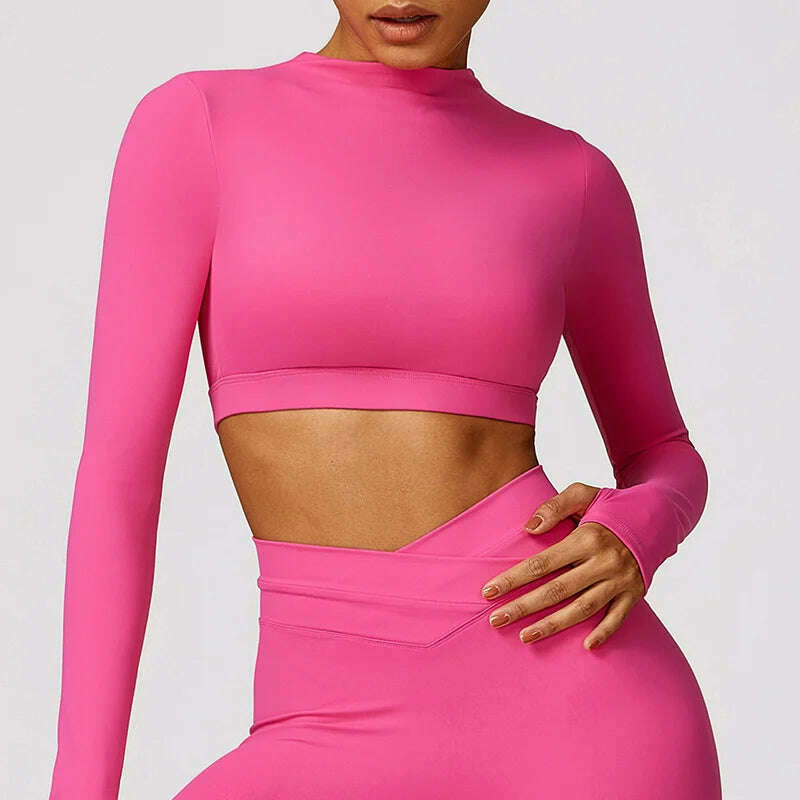 KIMLUD, Long Sleeve Solidcolor Лонгслив Женский Open Back Yoga Top Training Crop Top Fitness Gym Sports Top Workout Running T-Shirt, KIMLUD Womens Clothes