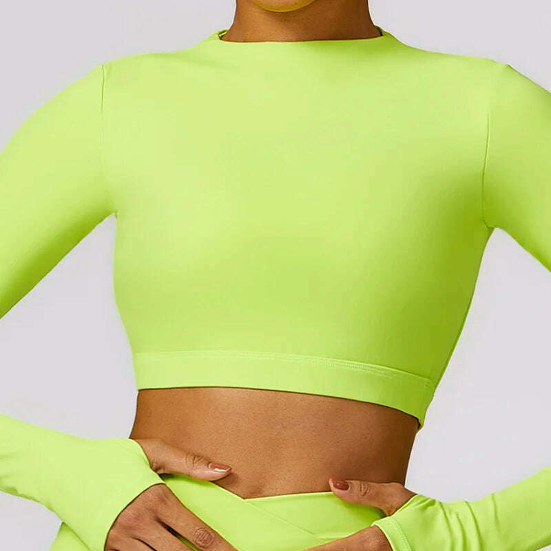 KIMLUD, Long Sleeve Solidcolor Лонгслив Женский Open Back Yoga Top Training Crop Top Fitness Gym Sports Top Workout Running T-Shirt, Green / M, KIMLUD APPAREL - Womens Clothes