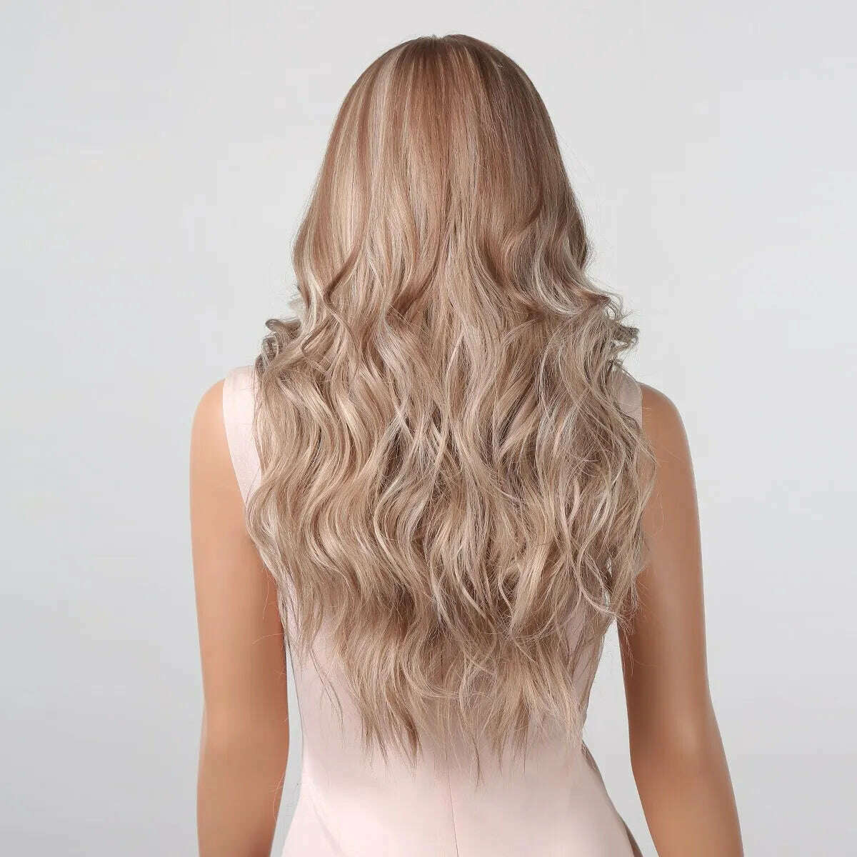 KIMLUD, Long Wavy Wigs White Blonde Brown Roots Synthetic Natural Wave Hair Cosplay Wigs for Women High Temperature Fiber Middle Part, KIMLUD Womens Clothes