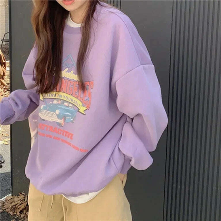 KIMLUD, Loose Casual Women Clothing Autumn Winter Coat Vintage Round Neck Long Sleeve Base Shirt Top Women Apparel, KIMLUD Womens Clothes