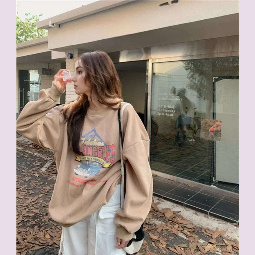 KIMLUD, Loose Casual Women Clothing Autumn Winter Coat Vintage Round Neck Long Sleeve Base Shirt Top Women Apparel, KIMLUD Womens Clothes