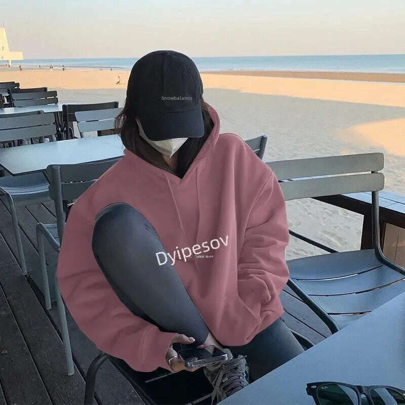 KIMLUD, Loose Letter Printed Fashion Student Coat Long Sleeve Top Women Autumn Winter Casual Korean Style Polyester Fabric, KIMLUD Womens Clothes