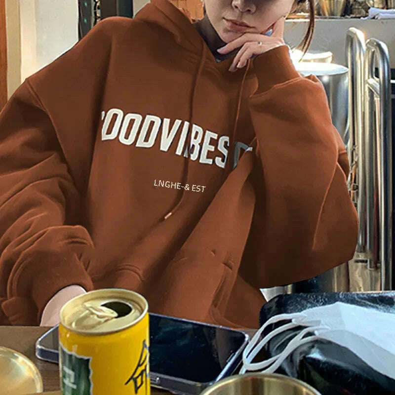 KIMLUD, Loose Letter Printed Fashion Student Coat Long Sleeve Top Women Autumn Winter Casual Korean Style Polyester Fabric, KIMLUD Womens Clothes