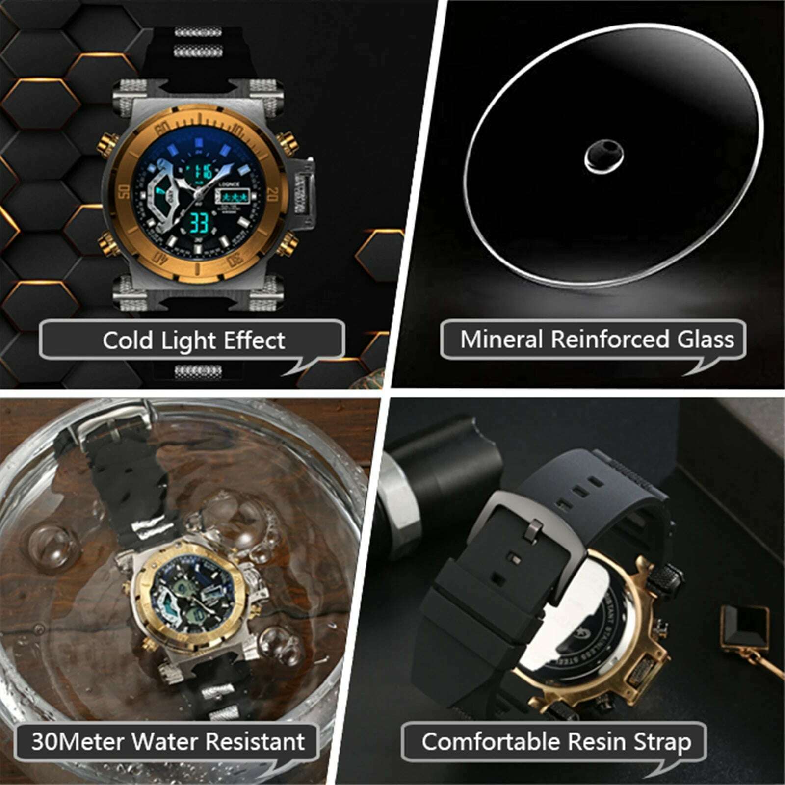 KIMLUD, LOQNCE S8022 New Men's Watch Quartz Electronic Dual Movement Alarm Clock Calendar Week Multifunctional Waterproof Men's Watch, KIMLUD Womens Clothes