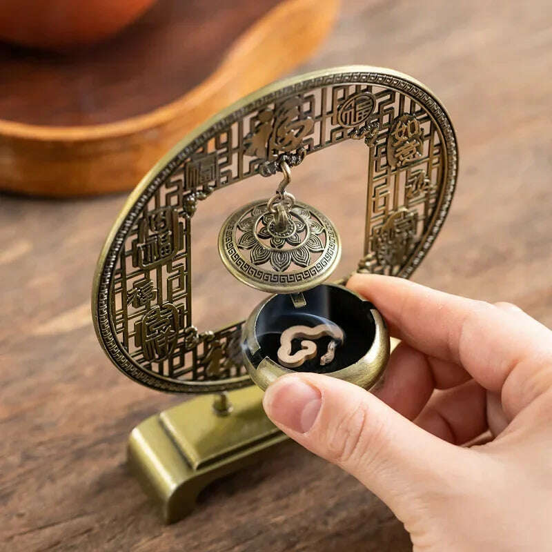 Lotus Flower Incense Burner Creative Retro Hollow Out Copper Coin Hanging Lotus Burners Blessing Nasturtium Holder Home Decor - KIMLUD