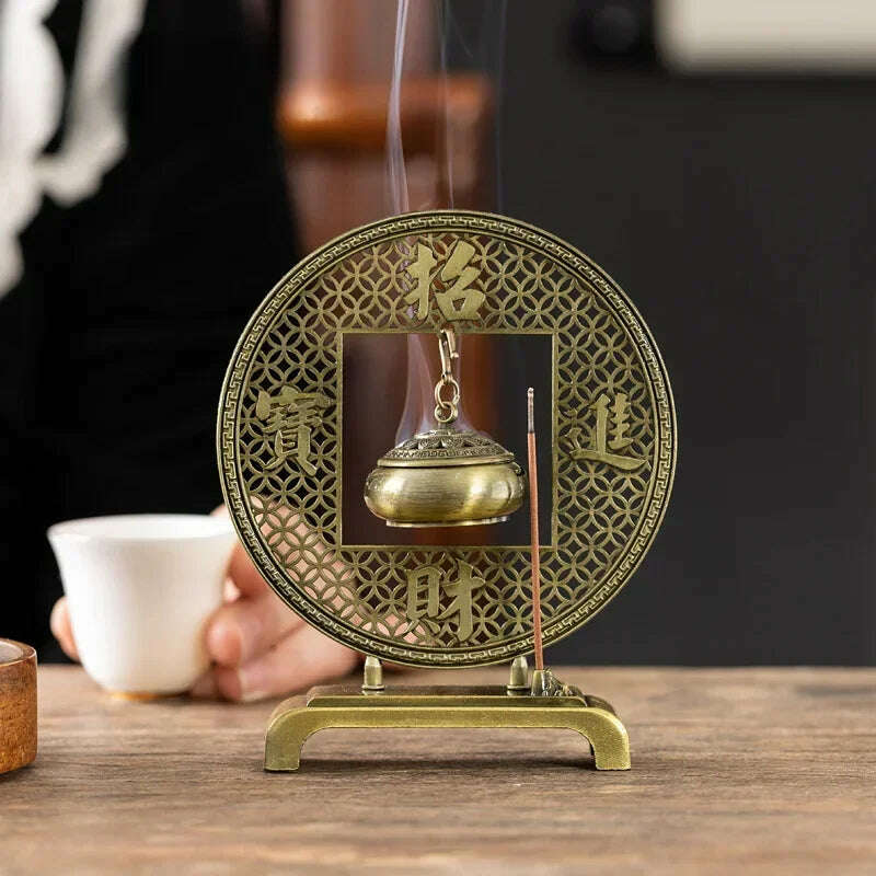 Lotus Flower Incense Burner Creative Retro Hollow Out Copper Coin Hanging Lotus Burners Blessing Nasturtium Holder Home Decor - KIMLUD