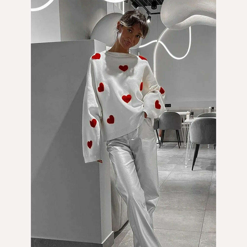 KIMLUD, Love Heart O Neck Knit Sweater For Women Embroidery Fashion Long Sleeve Pullover Sweaters Female Oversized High Street Jumper, KIMLUD Womens Clothes