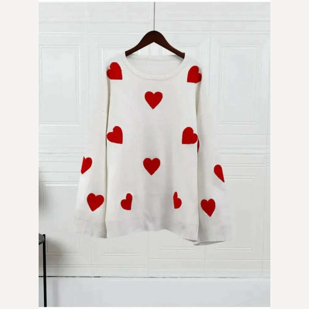 KIMLUD, Love Heart O Neck Knit Sweater For Women Embroidery Fashion Long Sleeve Pullover Sweaters Female Oversized High Street Jumper, KIMLUD Womens Clothes
