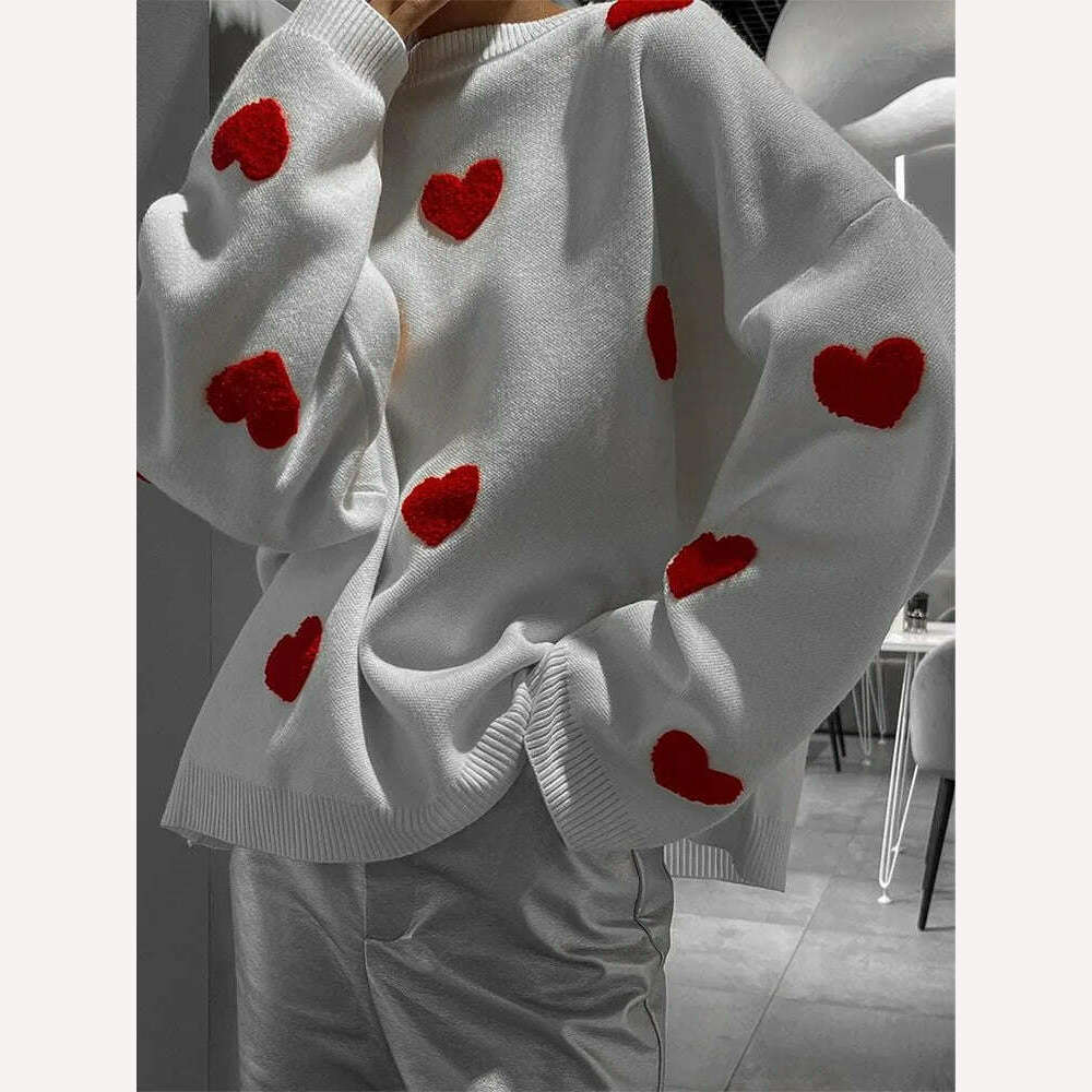 KIMLUD, Love Heart O Neck Knit Sweater For Women Embroidery Fashion Long Sleeve Pullover Sweaters Female Oversized High Street Jumper, As Show 3 / M, KIMLUD APPAREL - Womens Clothes
