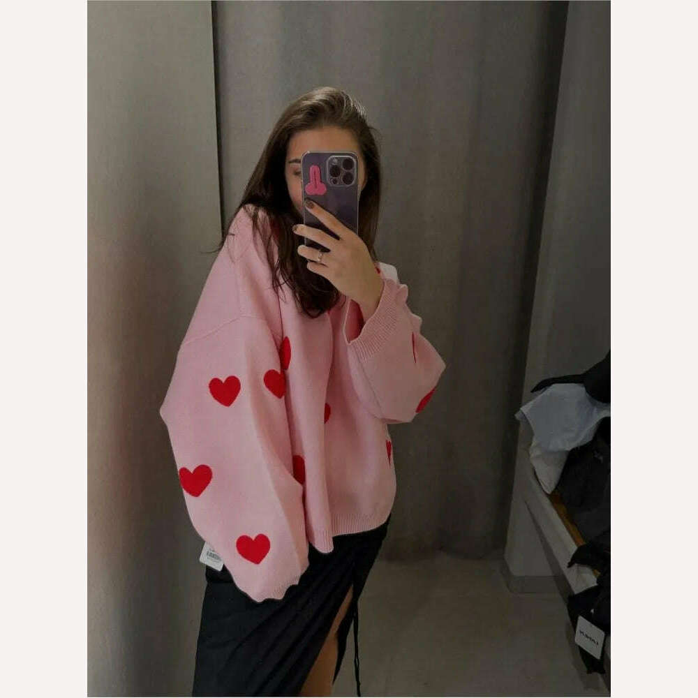 KIMLUD, Love Heart O Neck Knit Sweater For Women Embroidery Fashion Long Sleeve Pullover Sweaters Female Oversized High Street Jumper, As Show 2 / S, KIMLUD APPAREL - Womens Clothes