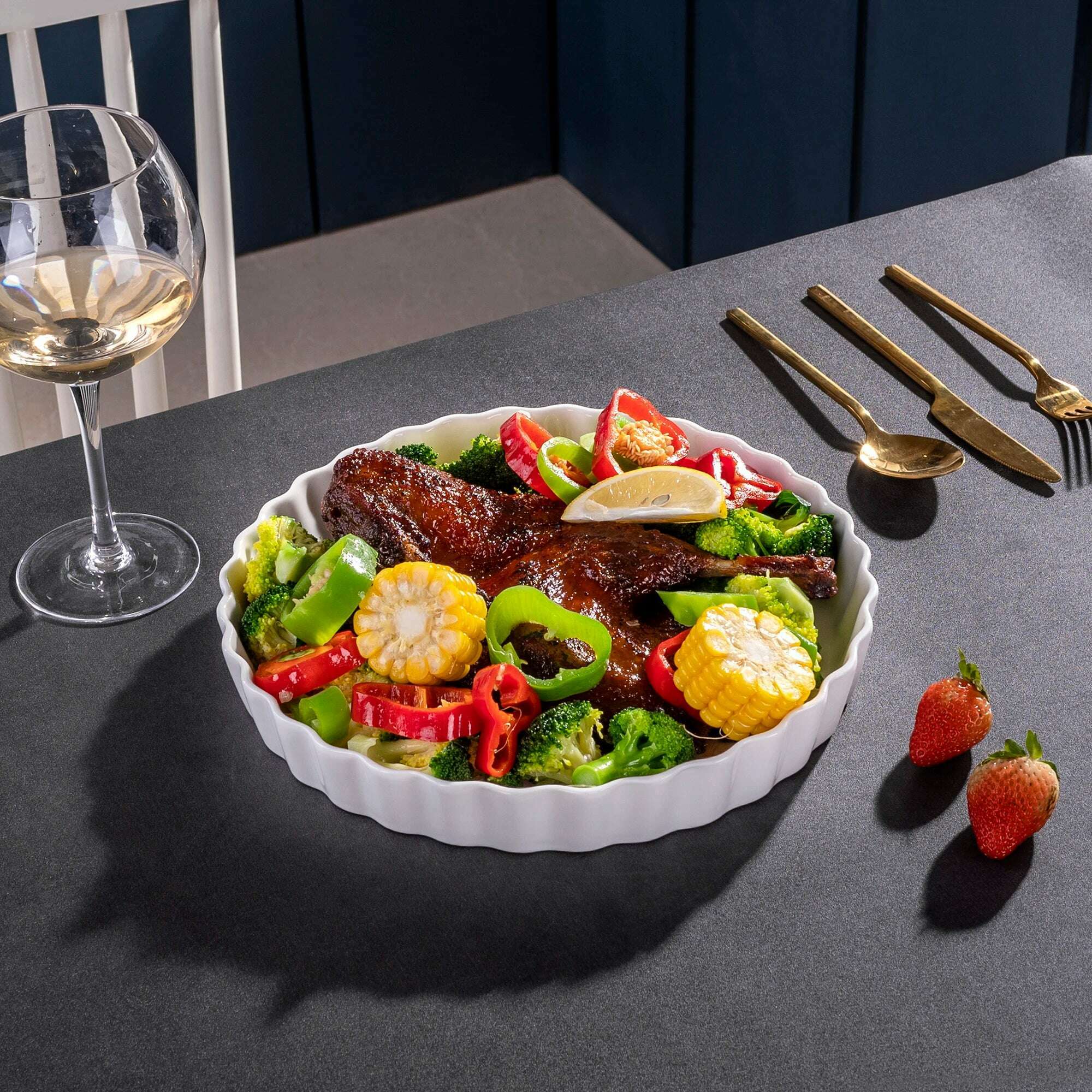 LOVECASA 1-Piece 1200ML White Porcelain Roasting Pan Round Griddle Baking Plate for Pancake,BBQ,Pizza,Pie,Quiche(27x27x5.3cm) - KIMLUD