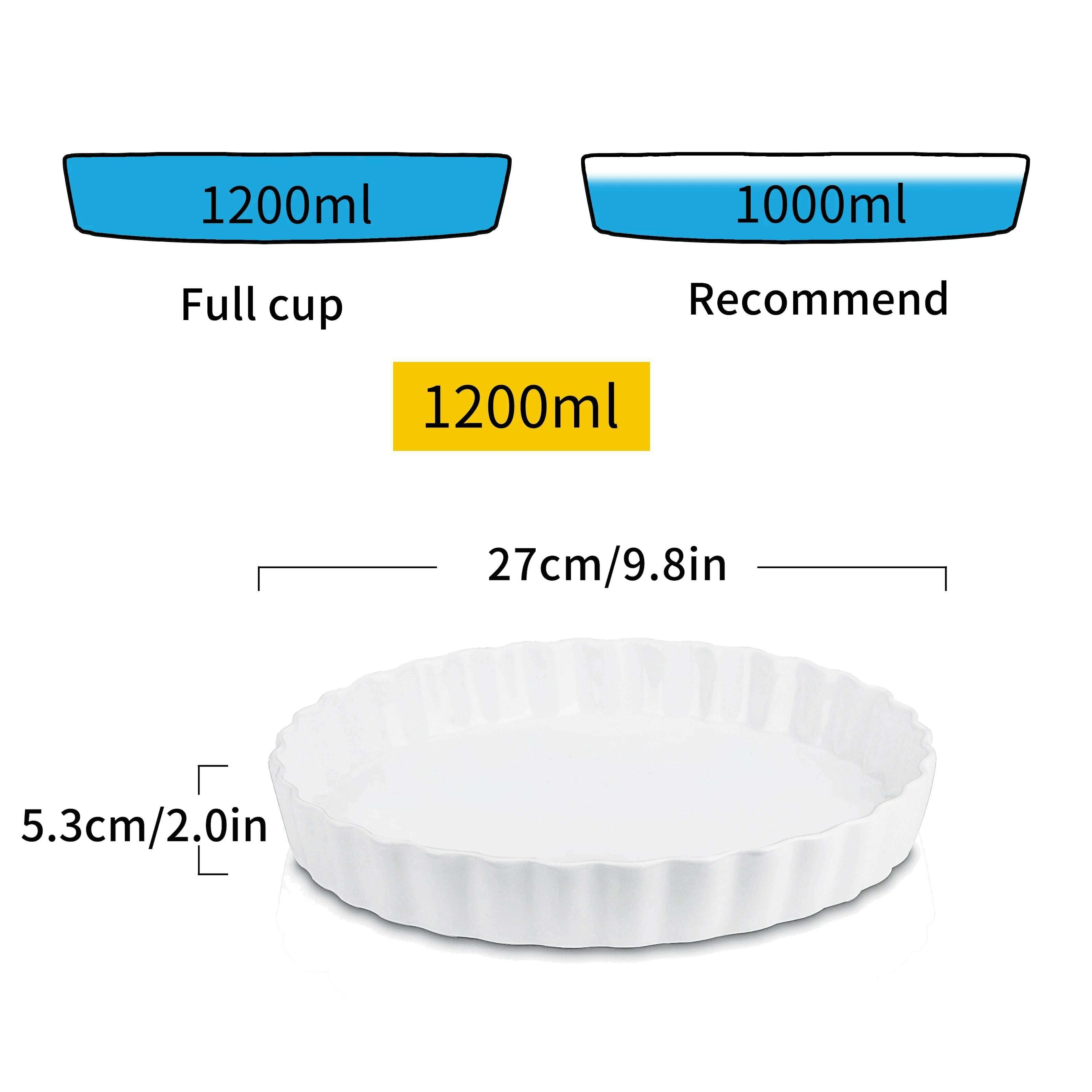 LOVECASA 1-Piece 1200ML White Porcelain Roasting Pan Round Griddle Baking Plate for Pancake,BBQ,Pizza,Pie,Quiche(27x27x5.3cm) - KIMLUD
