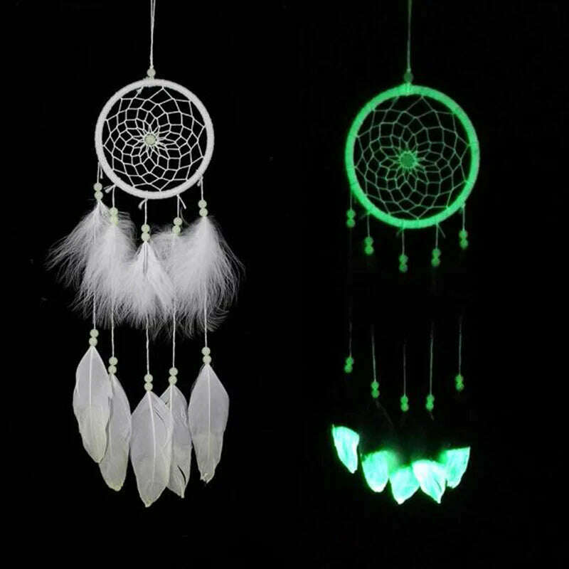 KIMLUD, Luminous Dreamcatcher In Night Wind Chimes Feather Crafts Household Bedroom Wall Hanging Ornaments Car Interior Home Decor, Default Title, KIMLUD Womens Clothes