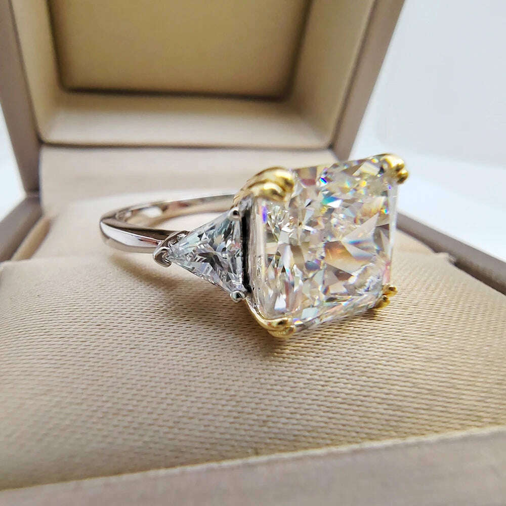 Luomansi 10*10MM Crushed Ice High Carbon Diamond Ring 100%-S925 Silver Ladies Jewelry Wedding Party Crystal Gift - KIMLUD