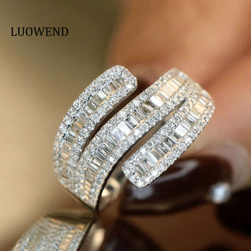 LUOWEND 18K White Gold Rings Fashion Creative Design 0.90carat Real Natural Diamond  Ring for Women Cocktail Party High Jewelry