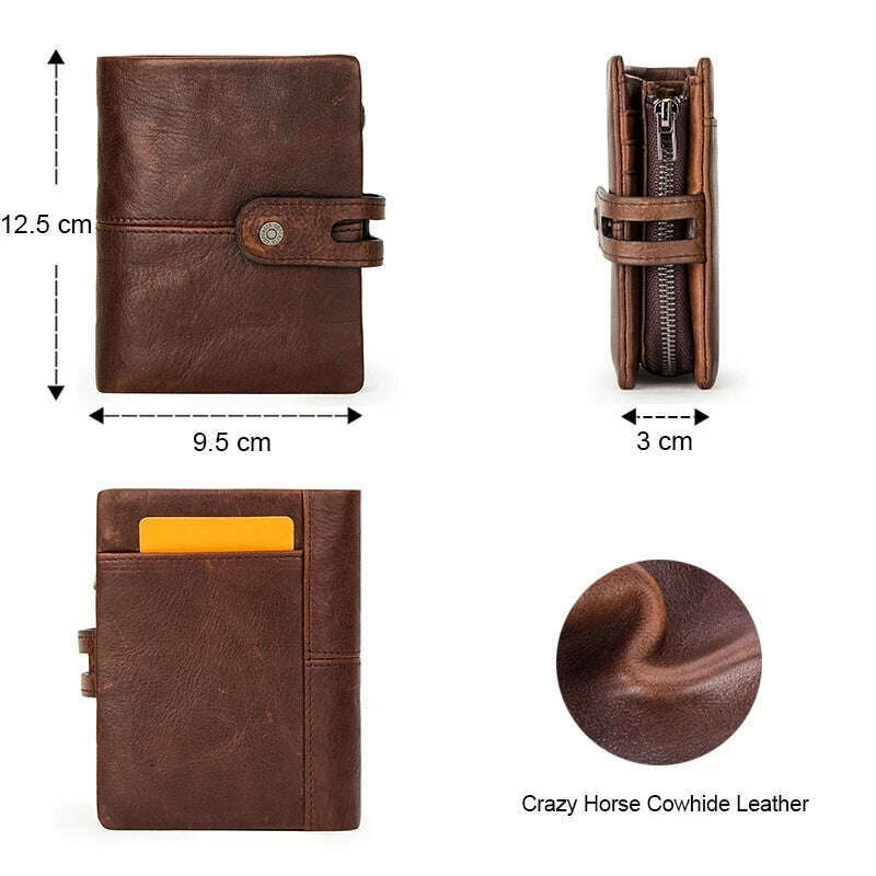 Luufan RFID Blocking Men Wallets Crazy Horse Leather Short Coin Purse Hasp Design Wallet Cow Leather Clutch Wallets Carteiras - KIMLUD