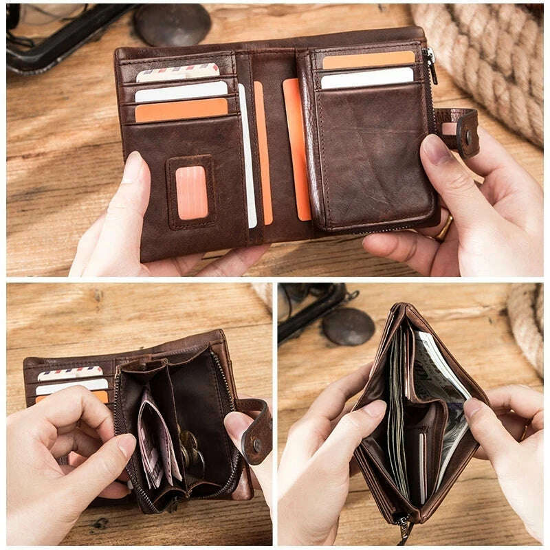 Luufan RFID Blocking Men Wallets Crazy Horse Leather Short Coin Purse Hasp Design Wallet Cow Leather Clutch Wallets Carteiras - KIMLUD