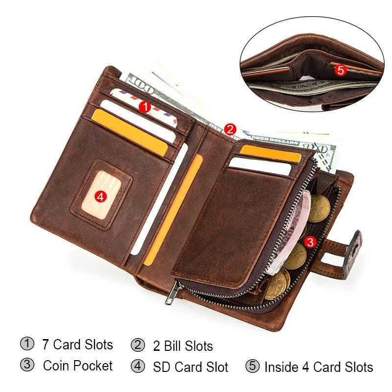 Luufan RFID Blocking Men Wallets Crazy Horse Leather Short Coin Purse Hasp Design Wallet Cow Leather Clutch Wallets Carteiras - KIMLUD