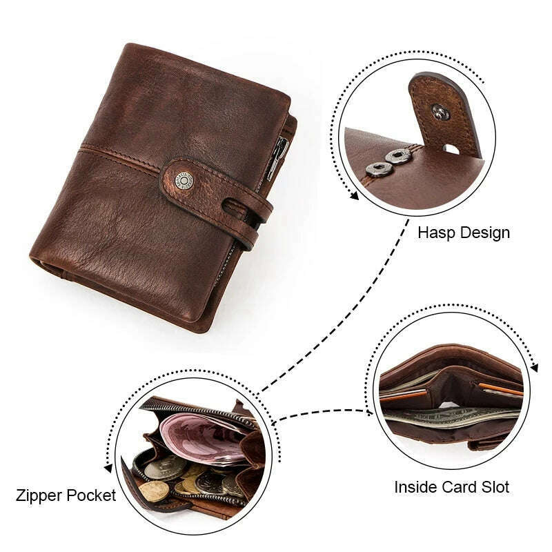 Luufan RFID Blocking Men Wallets Crazy Horse Leather Short Coin Purse Hasp Design Wallet Cow Leather Clutch Wallets Carteiras - KIMLUD